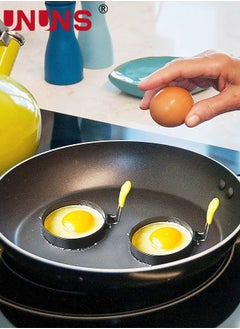 UNUNS Egg Rings,4 Pack Egg Pancake Maker Molds With 1 Brush,Stainless Steel Non Stick Metal 4 Shapes Mold With Yellow Silicone Handle,For Breakfast,Mini Pancakes,Fried Eggs  - Image 3