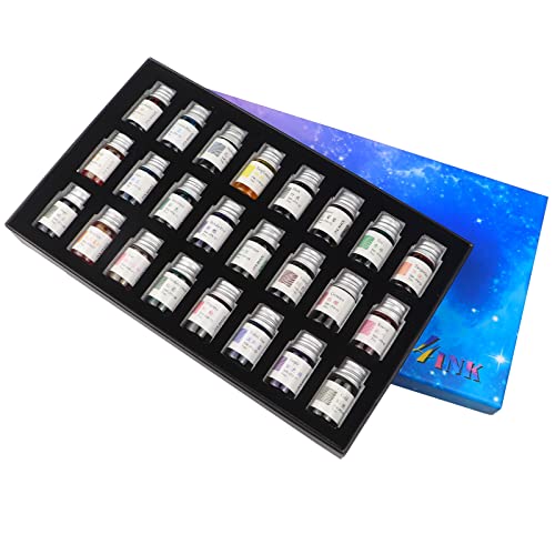 AOKUY 24 Colors Calligraphy Ink Set, Colorful Dip Pen Ink With Gold Powder for Drawing and Writing Art, Gift Box Included - Image 1