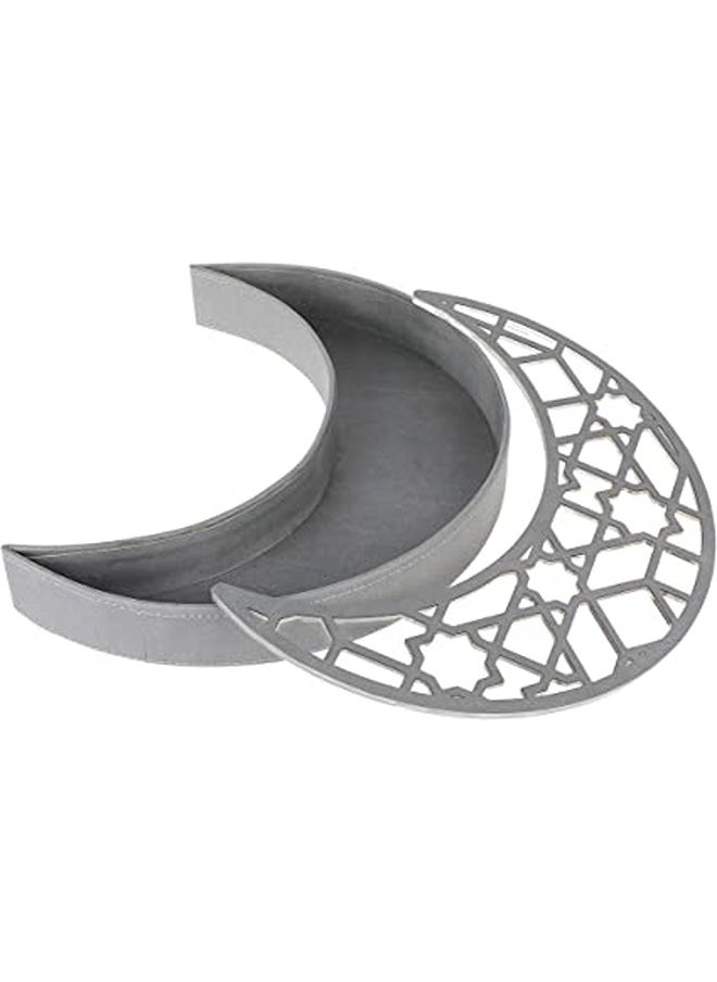 Lamsit Ibdaa - Leather Crescent Box Ramadan Display Box Ramadan Décor Gift Showcase for Dates Collectibles Jewelries Grey - Image 1
