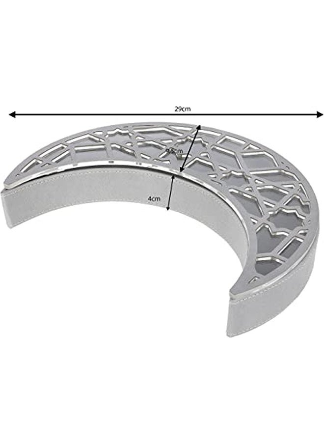 Lamsit Ibdaa - Leather Crescent Box Ramadan Display Box Ramadan Décor Gift Showcase for Dates Collectibles Jewelries Grey - Image 1