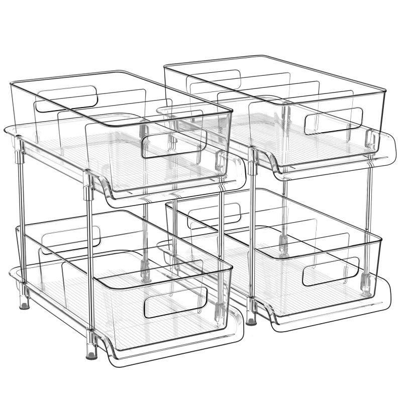 HIHEGD 2 Tier Bathroom Storage With Dividers, Clear Under Sink Pull Out Organizer for Kitchen Pantry, Medicine Cabinet - Image 1