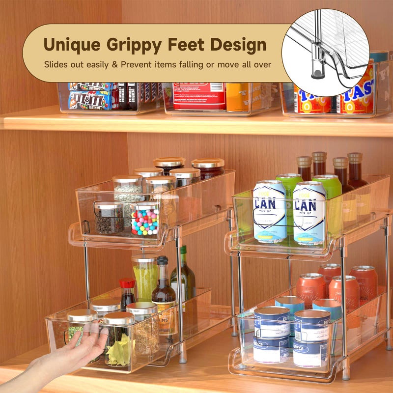 HIHEGD 2 Tier Bathroom Storage With Dividers, Clear Under Sink Pull Out Organizer for Kitchen Pantry, Medicine Cabinet - Image 5