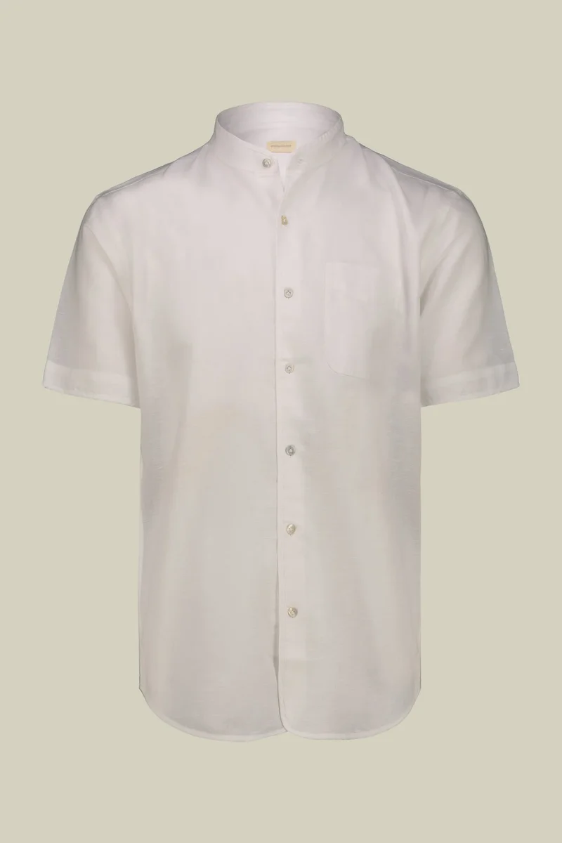 Doppelganger White Casual men's shirt with mandarin collar, washed linen and cotton fabric - White for Men | Best Price UAE