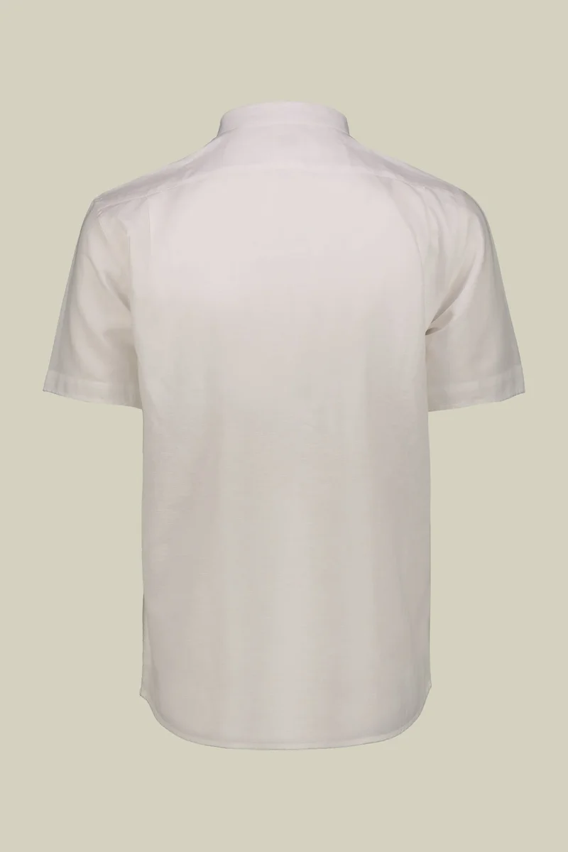 Doppelganger White Casual men's shirt with mandarin collar, washed linen and cotton fabric - White for Men | Best Price UAE