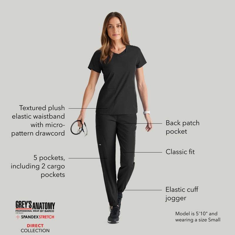 BARCO Greyâ€™s Anatomy Spandex Stretch Direct Dash Scrub Jogger for Women â€“ Black, 5-Pocket Mid-Rise Scrub Pants w/Spandex Stretch, Wrinkle Release & Soil Release Fabric â€“ Small, Regular Fit - Image 5