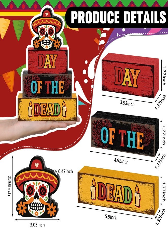 Yuntau مجموعة يونتاو المكونة من 4 قطع لتزيين طاولة يوم الموتى (Dia De Los Muertos)، تتضمن لوحة خشبية على شكل جمجمة سكرية ريفية، وحامل متعدد الطبقات على الطراز المكسيكي الريفي، مناسبة لتزيين المنزل والمكتب والرفوف والمدفأة. - Image 3