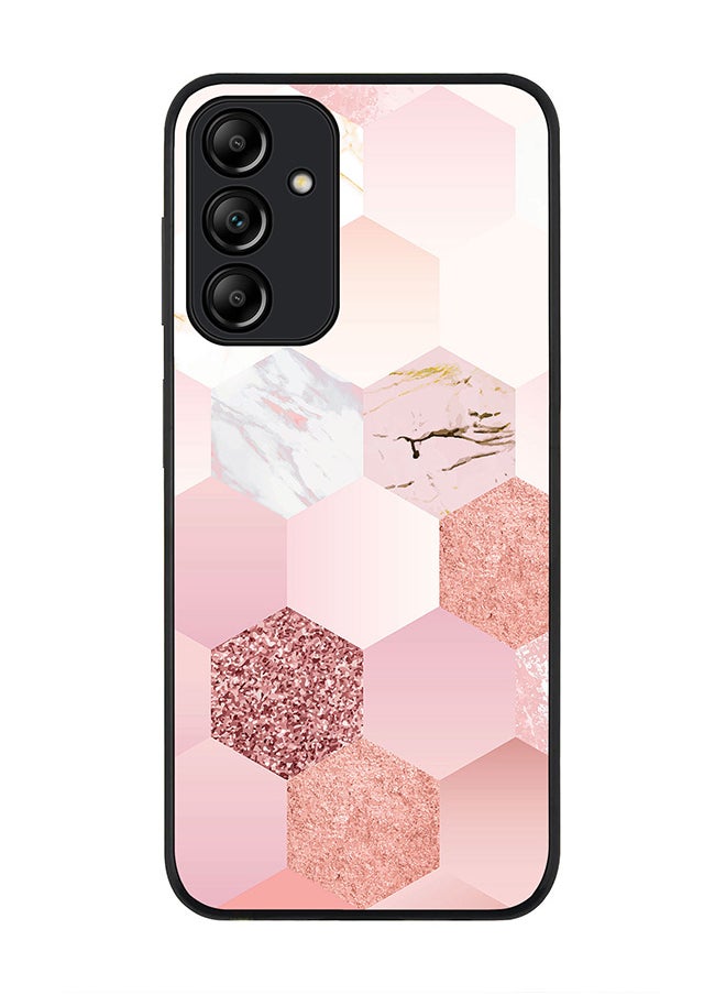 Stylizedd Rugged Black edge case for Samsung Galaxy A15 / A15 5G, Slim fit Soft Case Flexible Anti Drop TPU Gel Thin Cover- Marble Pink Honeycomb  - Image 1