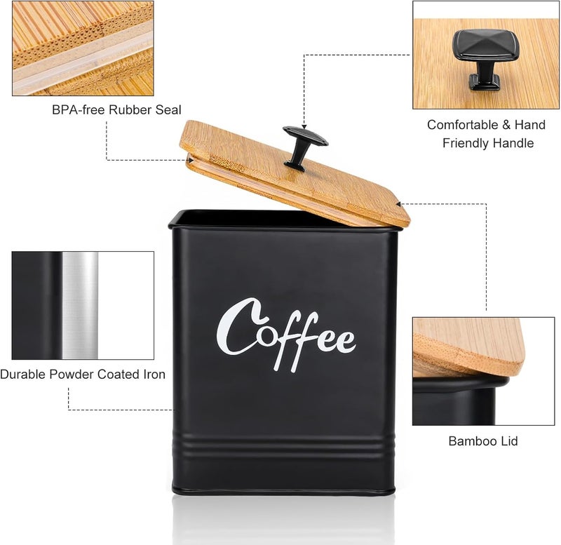 LUKMILEE Airtight Coffee Canister-Coffee Container, Airtight 40 oz Large Iron Black Storage Container for Coffee Grounds, Beans, Pods & More,Coffee Bar Accessories & Gifts - Image 3