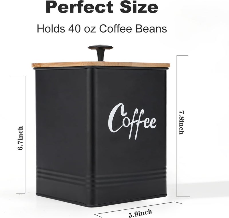 LUKMILEE Airtight Coffee Canister-Coffee Container, Airtight 40 oz Large Iron Black Storage Container for Coffee Grounds, Beans, Pods & More,Coffee Bar Accessories & Gifts - Image 2
