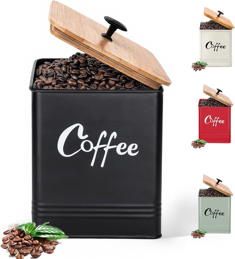 LUKMILEE Airtight Coffee Canister-Coffee Container, Airtight 40 oz Large Iron Black Storage Container for Coffee Grounds, Beans, Pods & More,Coffee Bar Accessories & Gifts - Image 1