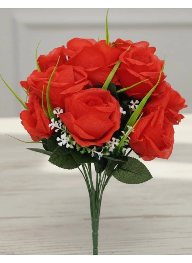 AKDC Deluxe Velvet Touch Artificial Red Rose Branch – Realistic Silk Petals with Sturdy Plastic Stem – 44 cm Floral Decoration - Image 1