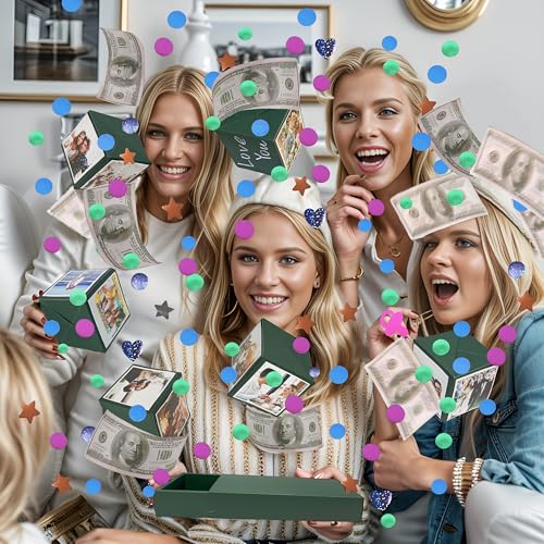 JINSTABAG Surprise Gift Box Explosion for Money DIY Unique Folding Bouncing Cash Pop Up Gift Boxes for Birthday Christmas Anniversary Valentines Day Green - Image 3