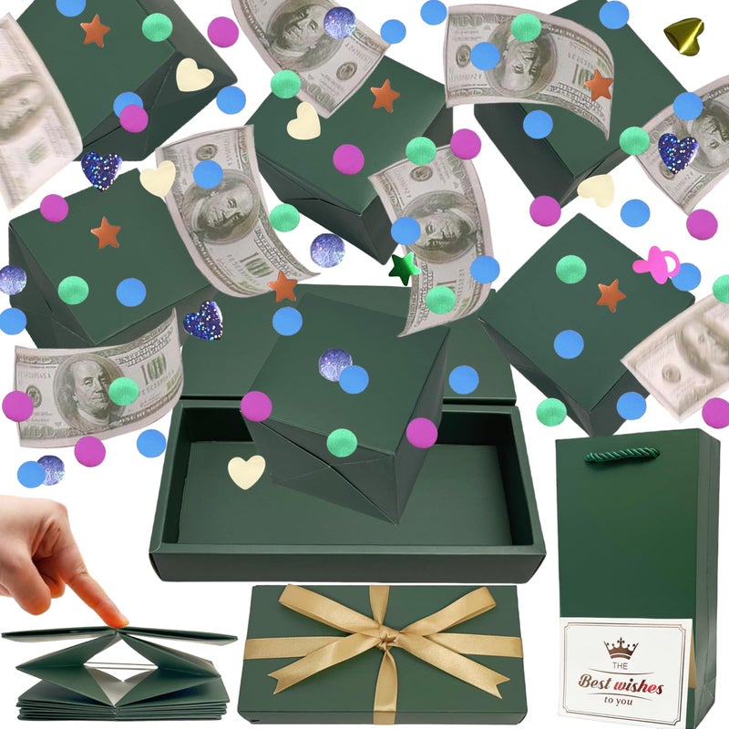 JINSTABAG Surprise Gift Box Explosion for Money DIY Unique Folding Bouncing Cash Pop Up Gift Boxes for Birthday Christmas Anniversary Valentines Day Green - Image 2