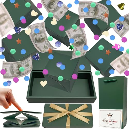 JINSTABAG Surprise Gift Box Explosion for Money DIY Unique Folding Bouncing Cash Pop Up Gift Boxes for Birthday Christmas Anniversary Valentines Day Green - Image 1