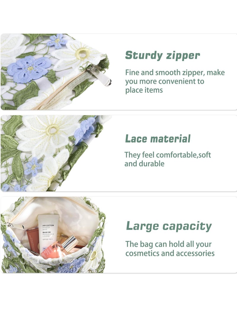 SYOSI - Large Makeup bag, Flower Cosmetic Bags for Women Girls, for Women Cute Makeup Pouch Zippered Portable Toiletry Bag Lace Trendy Aesthetic Makeup Organizer Bag Cosmetic Pouch for Purse - Image 1