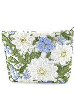 Large Makeup bag, Flower Cosmetic Bags for Women Girls, for Women Cute Makeup Pouch Zippered Portable Toiletry Bag Lace Trendy Aesthetic Makeup Organizer Bag Cosmetic Pouch for Purse