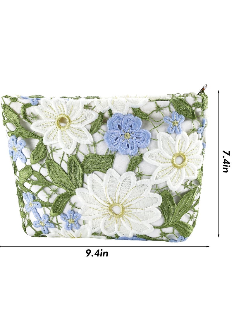 SYOSI - Large Makeup bag, Flower Cosmetic Bags for Women Girls, for Women Cute Makeup Pouch Zippered Portable Toiletry Bag Lace Trendy Aesthetic Makeup Organizer Bag Cosmetic Pouch for Purse - Image 1