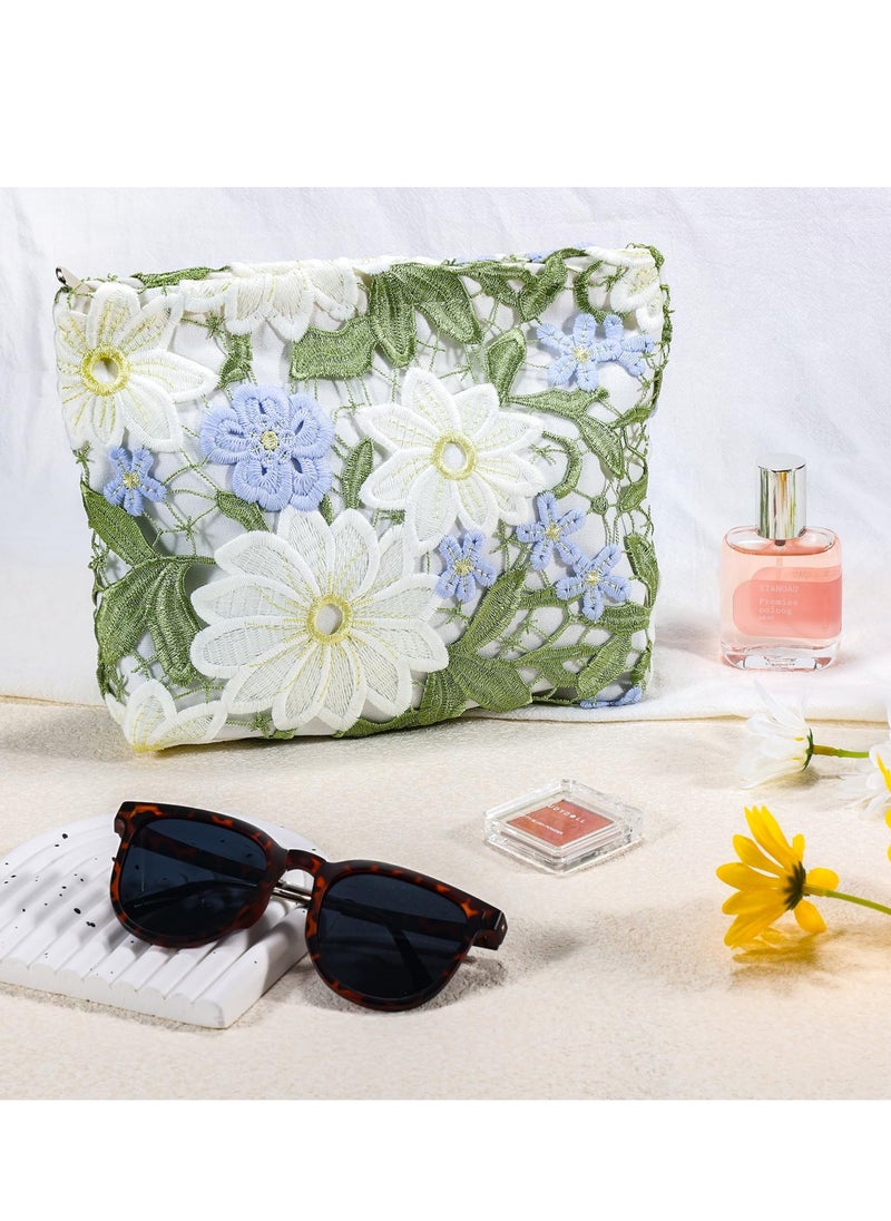 SYOSI - Large Makeup bag, Flower Cosmetic Bags for Women Girls, for Women Cute Makeup Pouch Zippered Portable Toiletry Bag Lace Trendy Aesthetic Makeup Organizer Bag Cosmetic Pouch for Purse - Image 1