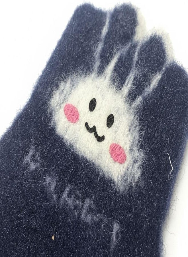 FAMWRAPZ Adorable Knit Gloves for Kids Cozy Warmth Cute Bunny Face and Convenient Touchscreen-Friendly Finger-Cut Design Navy Blue - Image 3