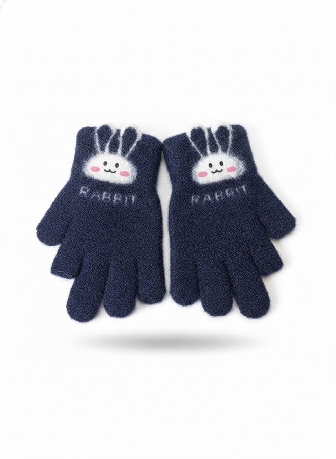 FAMWRAPZ Adorable Knit Gloves for Kids Cozy Warmth Cute Bunny Face and Convenient Touchscreen-Friendly Finger-Cut Design Navy Blue - Image 4