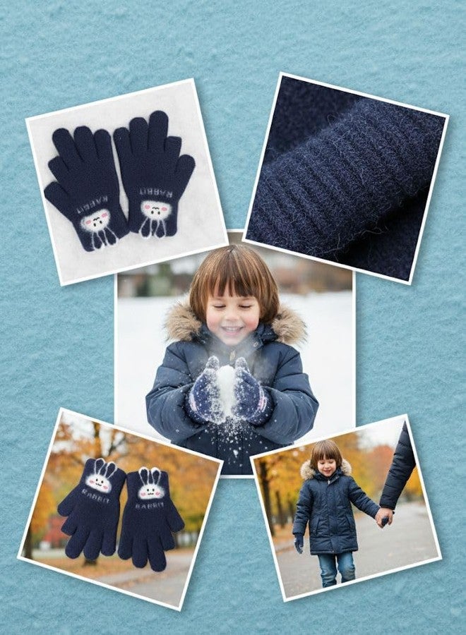 FAMWRAPZ Adorable Knit Gloves for Kids Cozy Warmth Cute Bunny Face and Convenient Touchscreen-Friendly Finger-Cut Design Navy Blue - Image 5