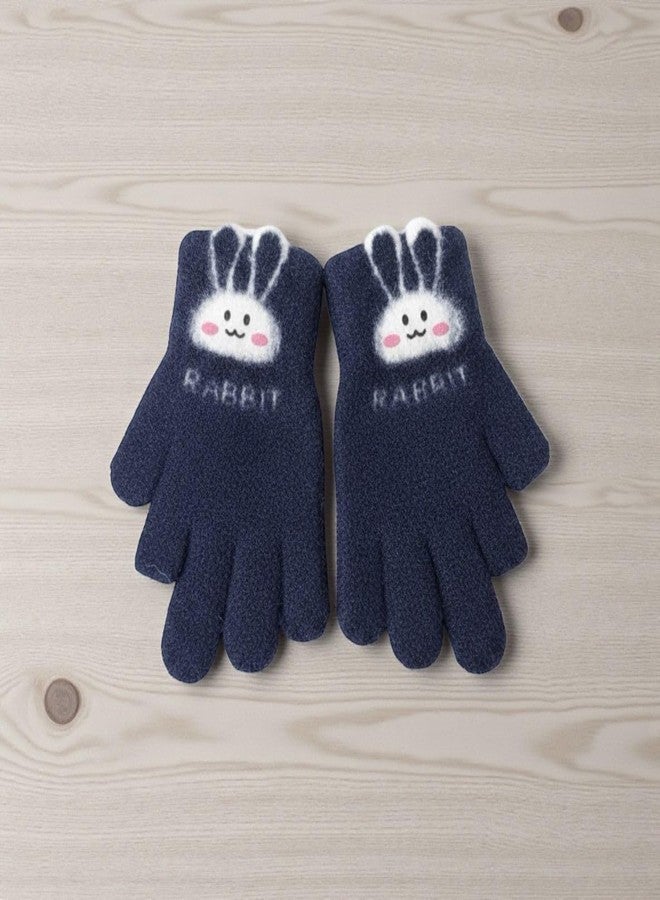 FAMWRAPZ Adorable Knit Gloves for Kids Cozy Warmth Cute Bunny Face and Convenient Touchscreen-Friendly Finger-Cut Design Navy Blue - Image 2