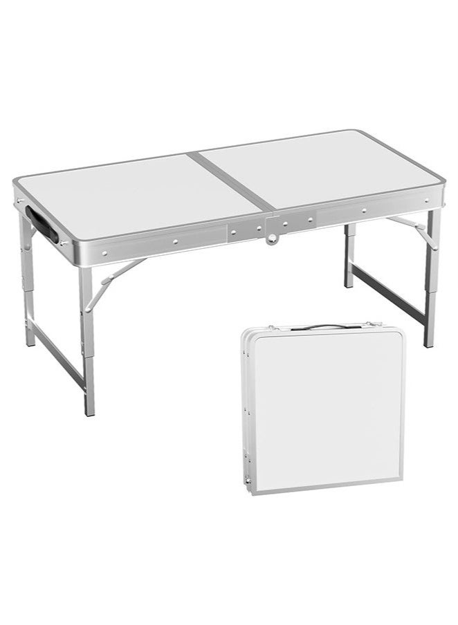 عربست طاولة قابلة للطي، طاولة تخييم محمولة وخفيفة الوزن قابلة للطي، طاولة ألومنيوم صغيرة قابلة للطي، محمولة بمقبض، ارتفاع قابل للتعديل، مناسبة للنزهات، والحفلات، والشواء (أبيض، 80 × 50 سم) - Image 1