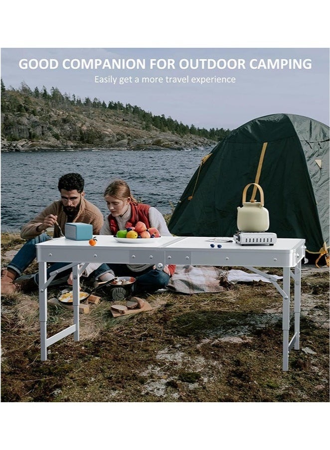 عربست طاولة قابلة للطي، طاولة تخييم محمولة وخفيفة الوزن قابلة للطي، طاولة ألومنيوم صغيرة قابلة للطي، محمولة بمقبض، ارتفاع قابل للتعديل، مناسبة للنزهات، والحفلات، والشواء (أبيض، 80 × 50 سم) - Image 2