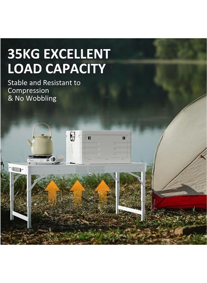 عربست طاولة قابلة للطي، طاولة تخييم محمولة وخفيفة الوزن قابلة للطي، طاولة ألومنيوم صغيرة قابلة للطي، محمولة بمقبض، ارتفاع قابل للتعديل، مناسبة للنزهات، والحفلات، والشواء (أبيض، 80 × 50 سم) - Image 3
