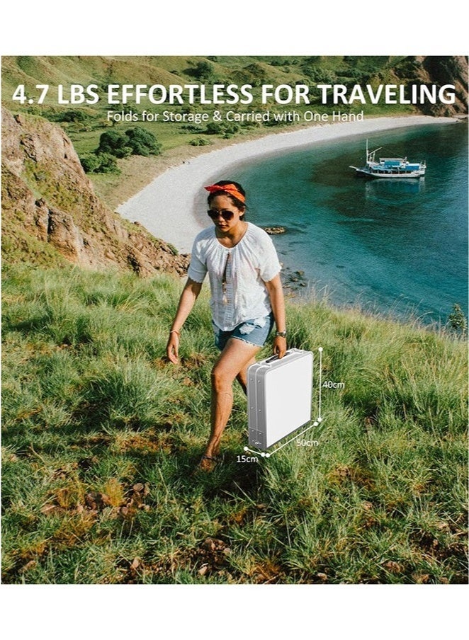 عربست طاولة قابلة للطي، طاولة تخييم محمولة وخفيفة الوزن قابلة للطي، طاولة ألومنيوم صغيرة قابلة للطي، محمولة بمقبض، ارتفاع قابل للتعديل، مناسبة للنزهات، والحفلات، والشواء (أبيض، 80 × 50 سم) - Image 5