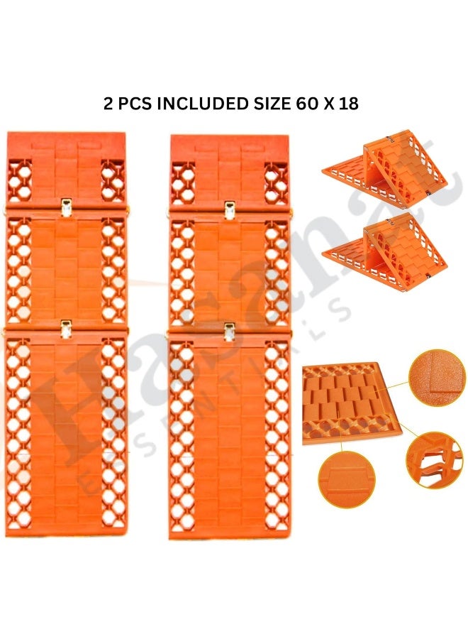 HASANAT ESSENTIALS Hasanat Essentials 2 PCs 60cm x 18cm Anti-Skid Desert Sand Recovery Tracks Self Help Traction Aid Mat Tow Tracks Tyre Pulling Grip Foldable Car SUV 4X4 Escape Recovery Mat  - Image 2
