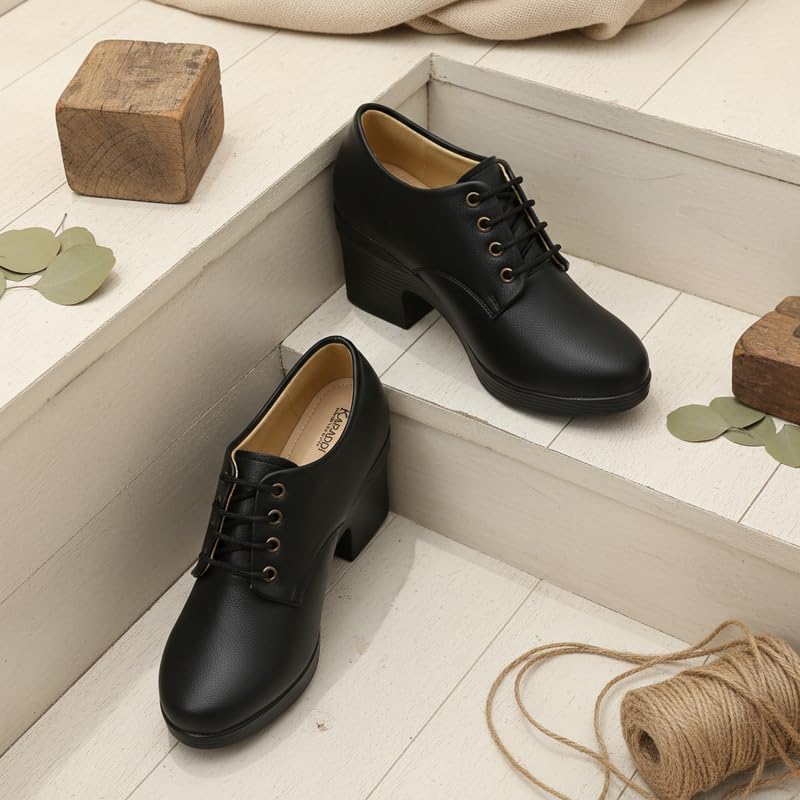 Karaddi Women's Formal Shoes | Lace up for Women Black | Block Heel Derby Shoes Color Black Size 6 UK/ind - Image 4