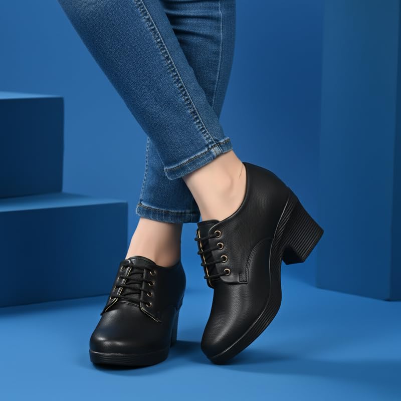 Karaddi Women's Formal Shoes | Lace up for Women Black | Block Heel Derby Shoes Color Black Size 6 UK/ind - Image 5