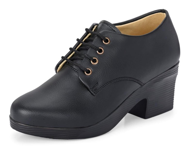 Karaddi Women's Formal Shoes | Lace up for Women Black | Block Heel Derby Shoes Color Black Size 6 UK/ind - Image 1
