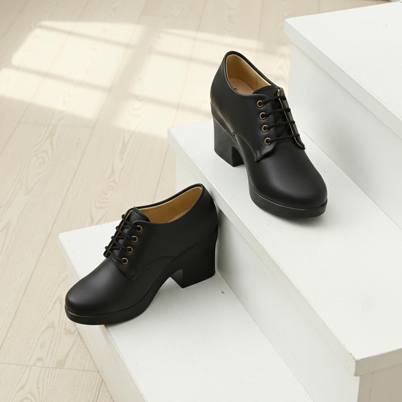 Karaddi Women's Formal Shoes | Lace up for Women Black | Block Heel Derby Shoes Color Black Size 6 UK/ind - Image 2