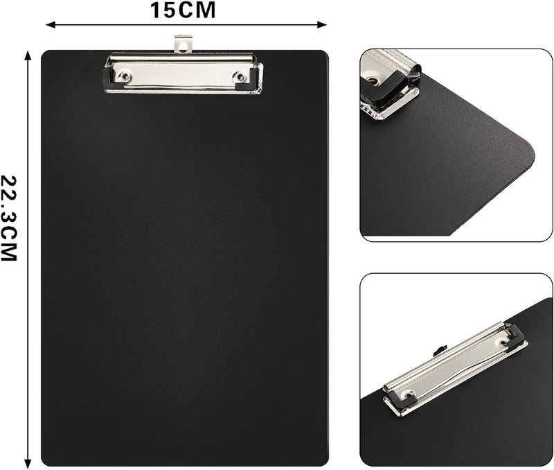 KASTWAVE Writing Pad A4 Plastic File Data Clip, Multifunction Clipboard With Thin Clip For Office, School, Restaurant Menu - Black Stationery (6 Pieces) - Image 4