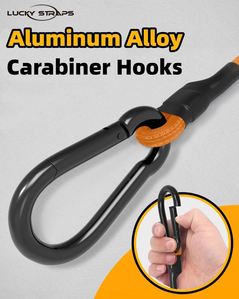 LuckyStraps 8 Pcs 18 Inch Carabiner Bungee Cord with Aluminum Alloy Hooks, Orange Bungee Straps with Superior Elasticity & Excellent UV Protection for Luggage Rack, Cargo, Hand Carts, Bike, Camping, Outdoor Varied size selections - Image 2