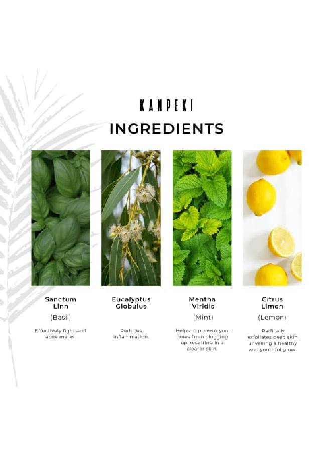 KANPEKI Facial Wash | Facial Cleanser | Reduces Acne & Provides Bright Skin| Contains Basil Mint & Lemon | Japanese Skin Care Product | Suitable for Normal Combination Oily Skin | 120g - Image 5