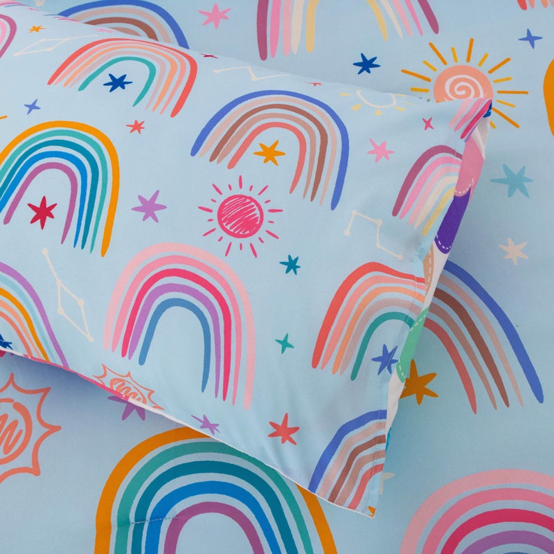 Btargot Lightweight Soft 3 Piece Rainbow Comforter Set with 2 Pillow Covers  Cartoon Love Hearts Suns and Stars Bedding Set for Girls Boys Kids  Full Light Blue - Image 5