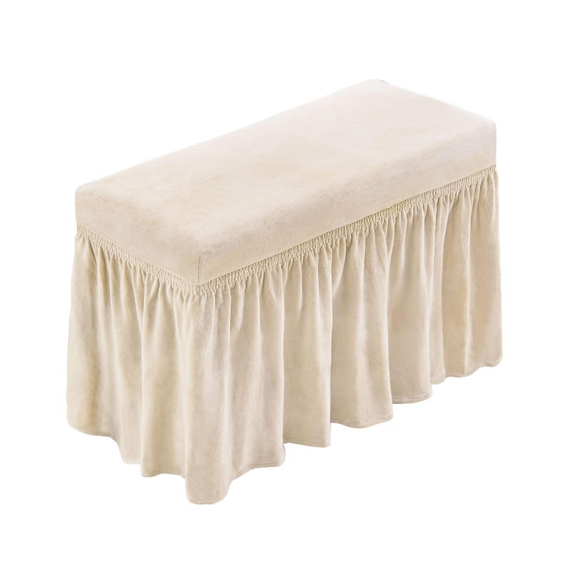 NICEEC Spandex Stretch Piano Bench Cover with Skirt Removable Ottoman Cover Rectangular Washable Stool Slipcover for Duet Piano Bench Seat Cushion Protector(Beige) - Image 1