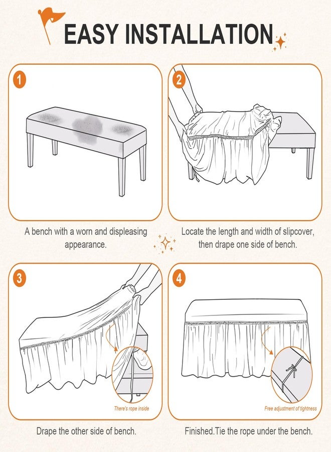 NICEEC Spandex Stretch Piano Bench Cover with Skirt Removable Ottoman Cover Rectangular Washable Stool Slipcover for Duet Piano Bench Seat Cushion Protector(Beige) - Image 4