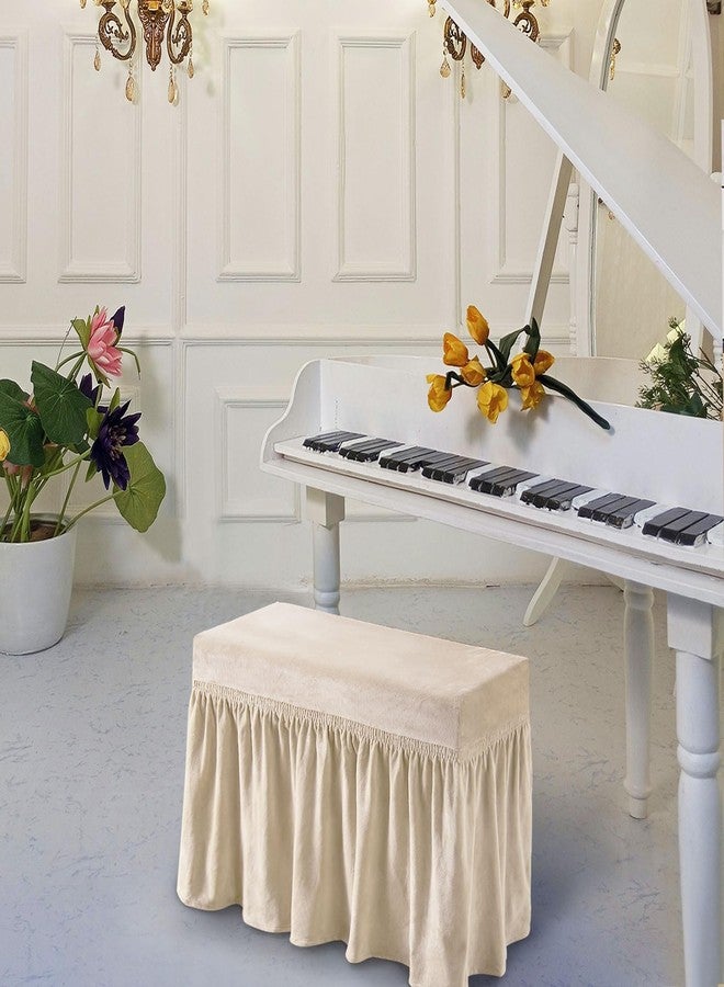 NICEEC Spandex Stretch Piano Bench Cover with Skirt Removable Ottoman Cover Rectangular Washable Stool Slipcover for Duet Piano Bench Seat Cushion Protector(Beige) - Image 2
