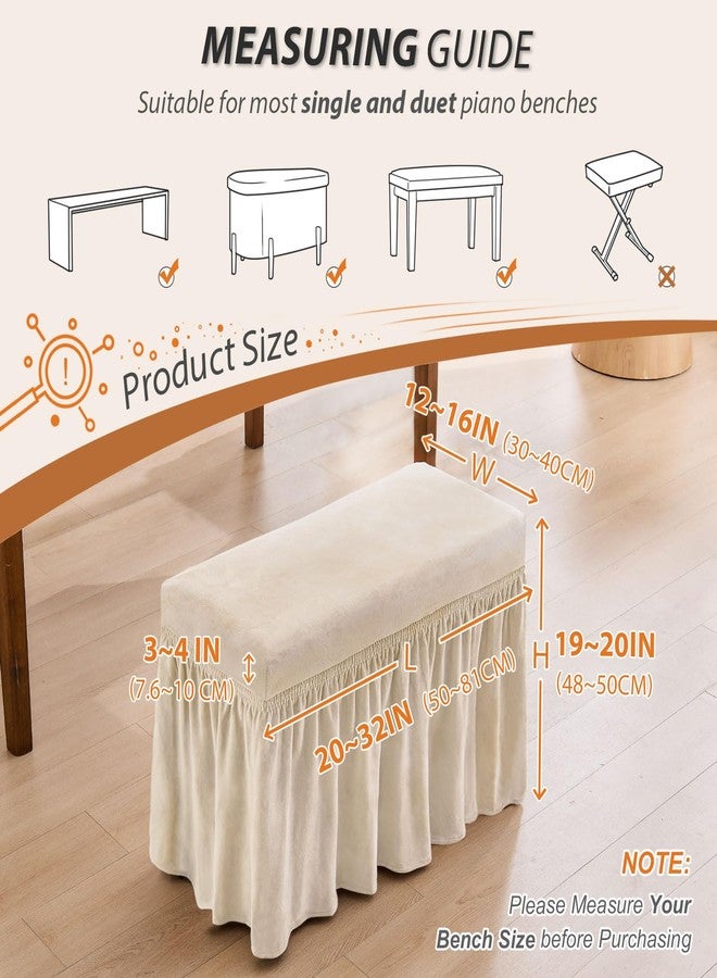 NICEEC Spandex Stretch Piano Bench Cover with Skirt Removable Ottoman Cover Rectangular Washable Stool Slipcover for Duet Piano Bench Seat Cushion Protector(Beige) - Image 3