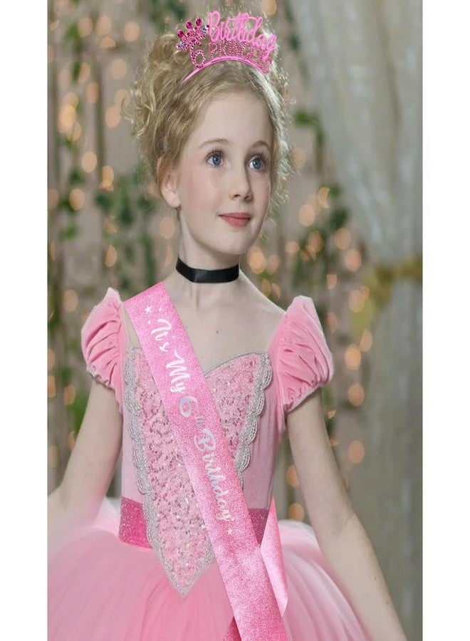 VELSCRUN 6th Birthday Princess Headband, Pink Princess Tiara Crown for Girls, It's My 6th Birthday Sash, Happy Birth Party Decorations for Girl, 6 Year Old Birth Gifts Cake Topper Hair Accessories - Image 2