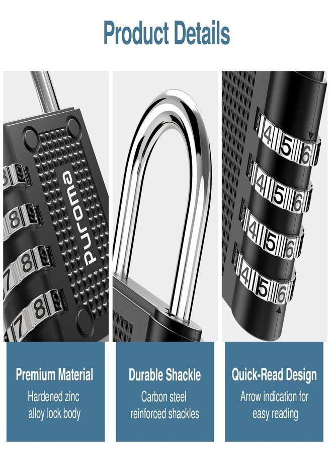 Puroma 2 Pack Combination Locks Outdoor Waterproof Padlock for School Gym Locker Outdoor Fence Hasp Cabinet Toolbox Locker (Black) - Image 5