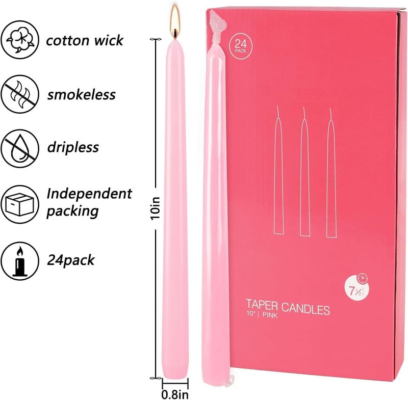 Grcdoyvl 24-Pack 10 Inch Pink Taper Candles Unscented Dripless Candlesticks, Long Burning Decorative Tapers for Wedding Centerpieces, Valentine's Day, Romantic Dinner, Bridal Shower, Birthday Party, Home Decor - Image 3