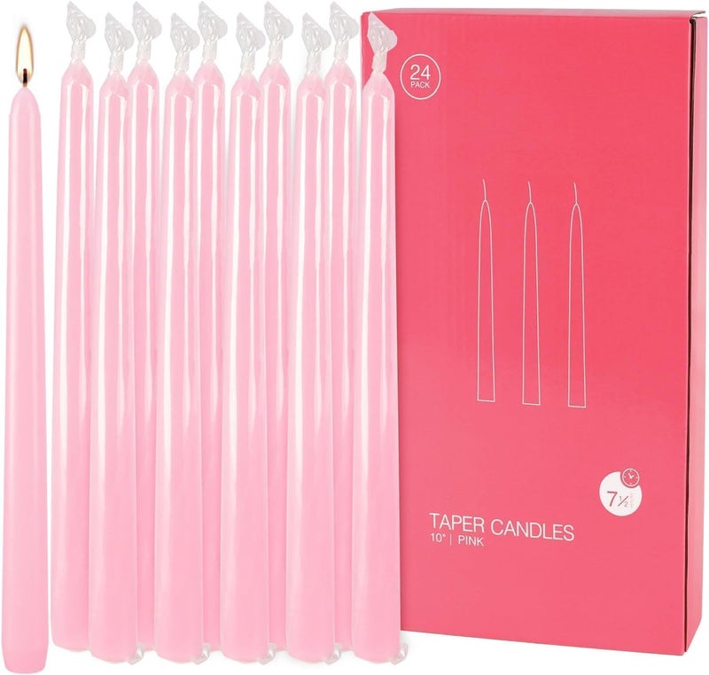Grcdoyvl 24-Pack 10 Inch Pink Taper Candles Unscented Dripless Candlesticks, Long Burning Decorative Tapers for Wedding Centerpieces, Valentine's Day, Romantic Dinner, Bridal Shower, Birthday Party, Home Decor - Image 1