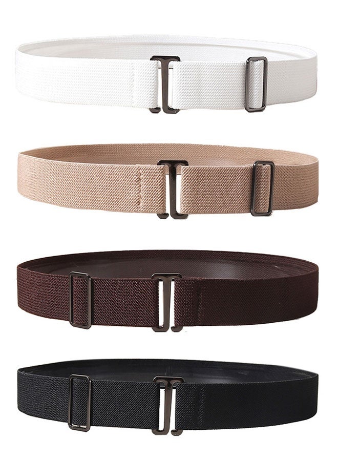 HAWAWA 4 PCS No Show Stretch Belt for Women Invisible Elastic Belt Adjustable Strap Belt with Flat Buckle for Jeans Pants Dresses Assorted Color - Image 1