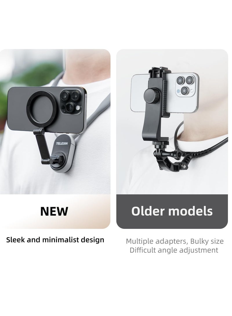Excefore Magnetic Neck Mount for Phones, Neck Cell Phone Holder POV/Vlog Selfie Mount Hand Free Phone Neck Holder Chest Stand Strap Video Recording for iPhone 15 14 13 12 Seires Android Phones, Grey - Image 4
