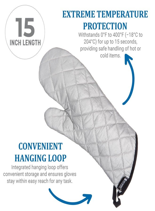 San Jamar 801SG15 Silicone Temperature Protection Oven/Freezer Mitt, 15" Length, Silver - Image 2